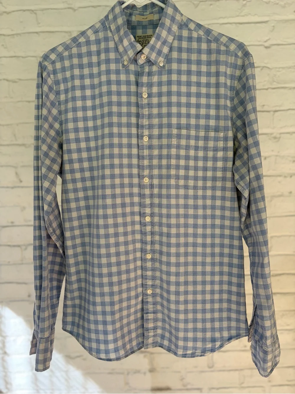 J. CREW Light Blue and White Gingham Button-Down Shirt